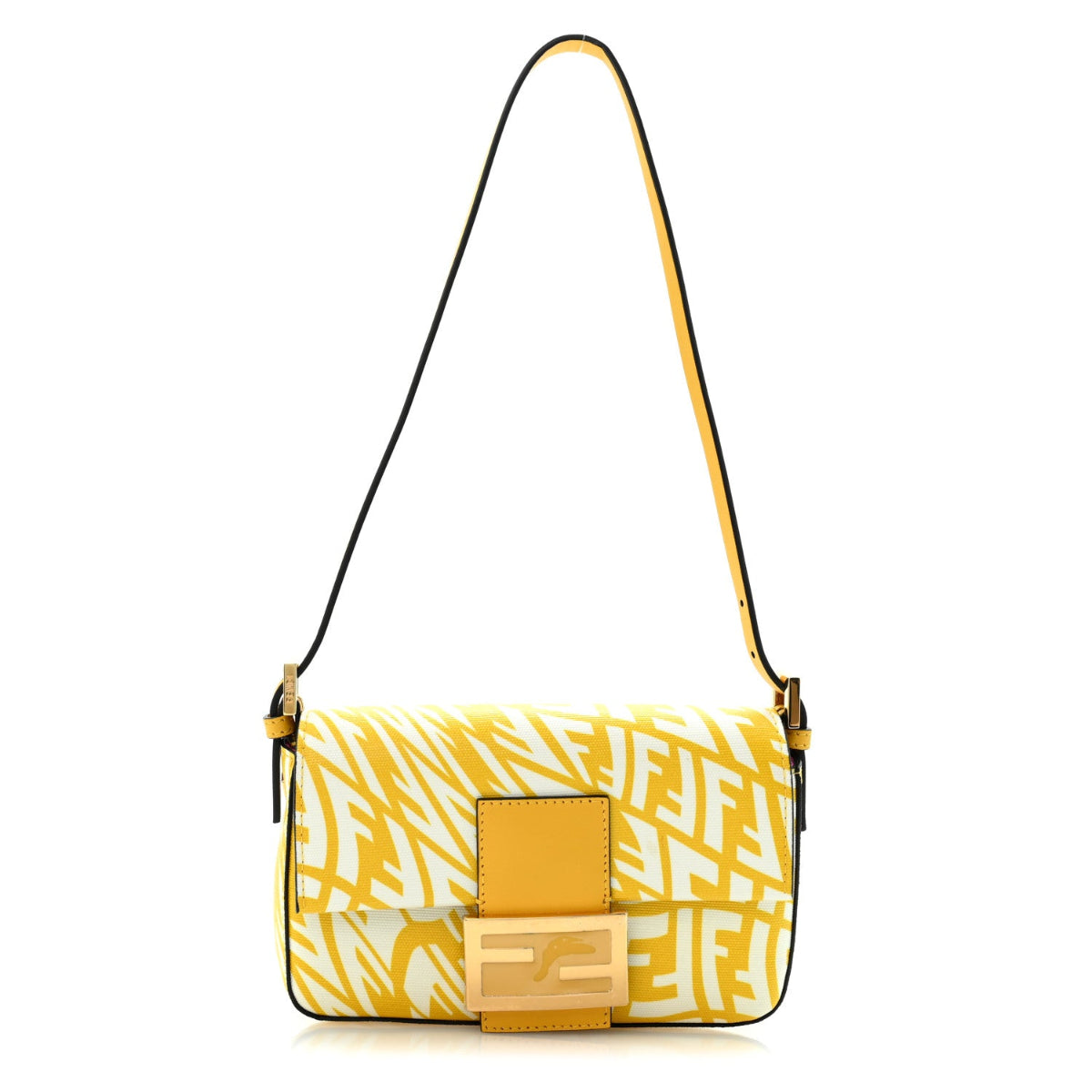 X SARAH COLEMAN Glazed Canvas Vitello King FF Vertigo Mini Baguette 1997 Mimosa White